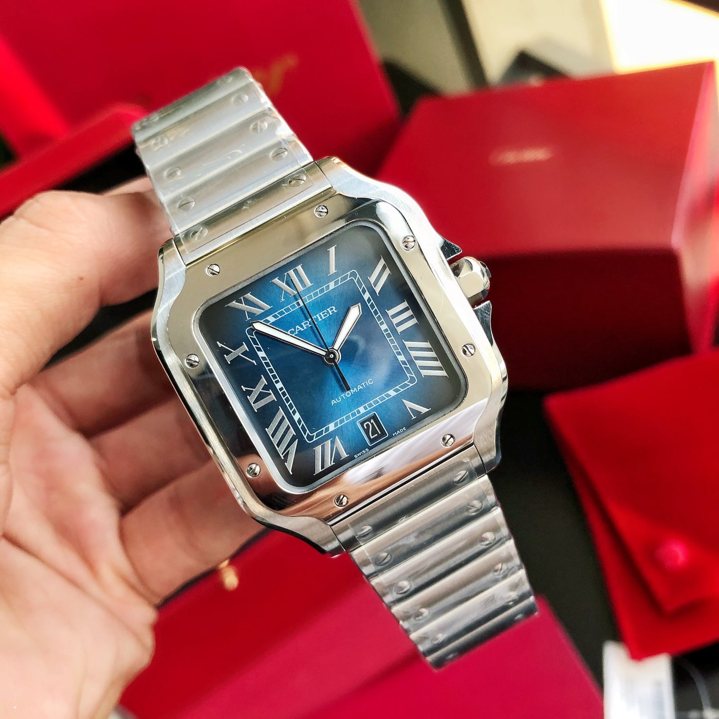 Cartier Santos Large Automatic Blue Dial